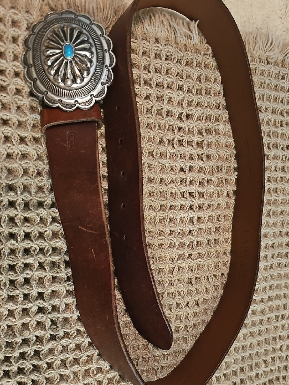 VINTAGE Lauren X Ralph Lauren Concho Turquoise Leather Belt - Picture 3 of 3